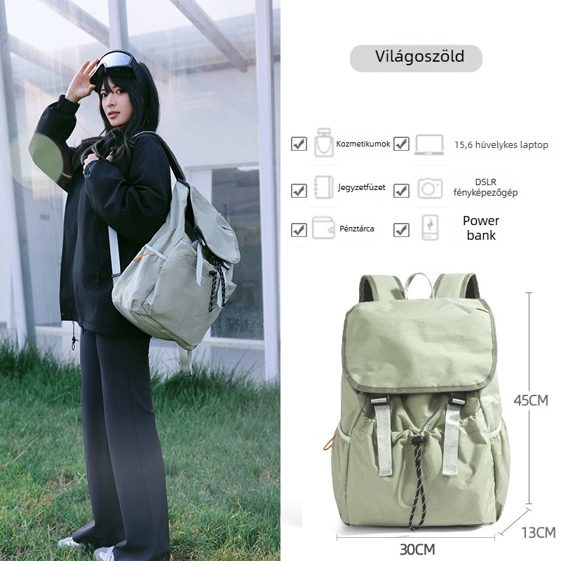 Uniszex nylon hátizsák, 20–35 literes kapacitás, őszi-téli, egyszínű, vízlepergető, könnyű, városi/egyetemi stílus