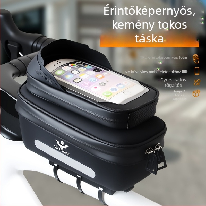 Szénszálas, merev felsőcső táska kerékpárhoz napellenzővel, érintőképernyő-kompatibilitás, vízálló telefon-táska út- és hegyléptő kerékpárokhoz