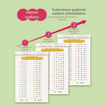 Első osztályos matematika: fejben számolás kártyák 20-ig, összeadás és kivonás, számok emlékeztető táblázatával — gyakorlófüzet