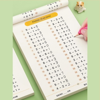 Első osztályos matematika: fejben számolás kártyák 20-ig, összeadás és kivonás, számok emlékeztető táblázatával — gyakorlófüzet
