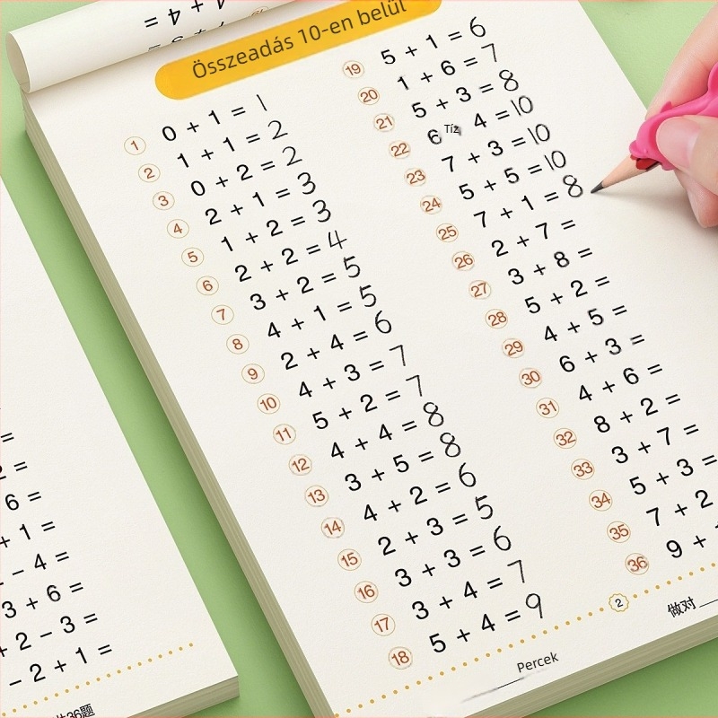 Első osztályos matematika: fejben számolás kártyák 20-ig, összeadás és kivonás, számok emlékeztető táblázatával — gyakorlófüzet