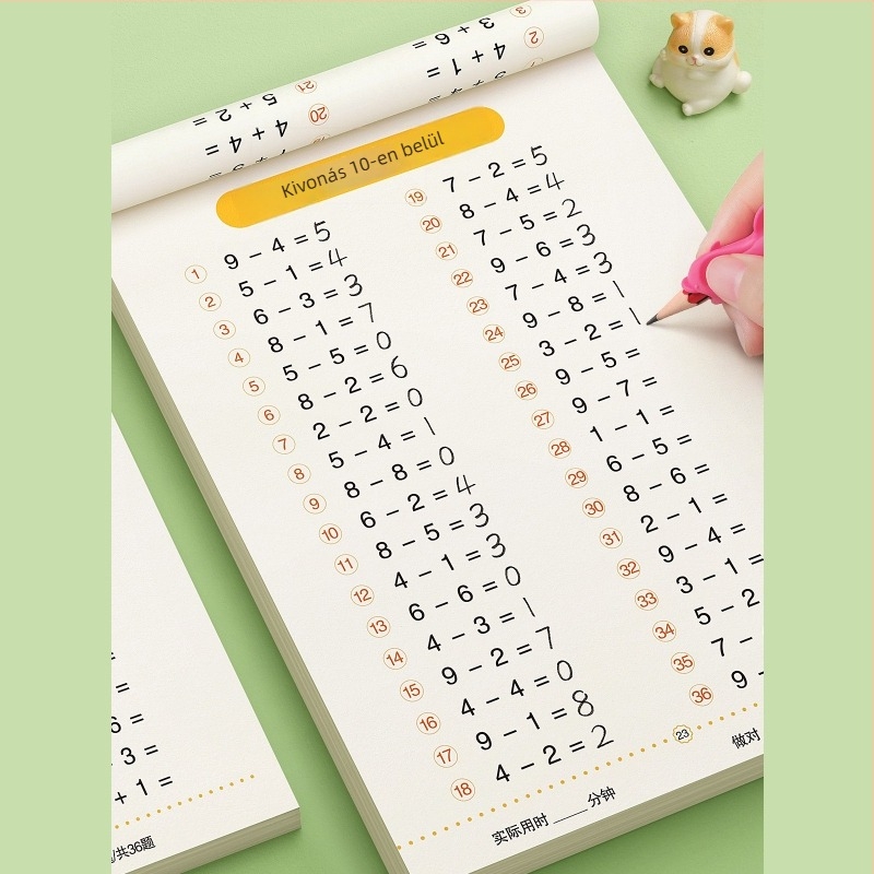 Első osztályos matematika: fejben számolás kártyák 20-ig, összeadás és kivonás, számok emlékeztető táblázatával — gyakorlófüzet