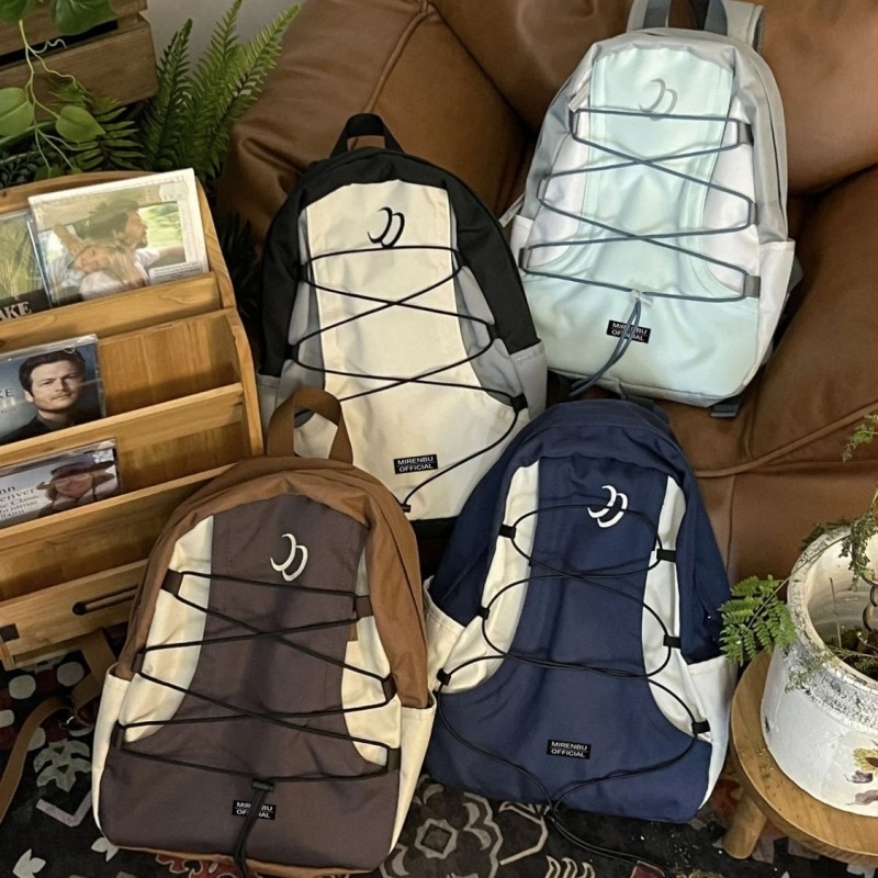 Színes blokkos hátizsák japán–nyugati stílusban, uniszex, 20–35L, vízálló, 14 hüvelykes laptophoz, betűs minta