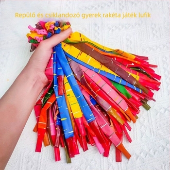Raketa alakú lufi – játék gyerekeknek, amely repül és sikít, hosszú csíkos lufi