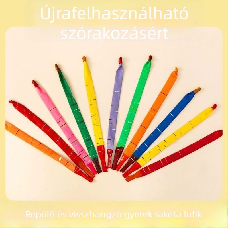 Raketa alakú lufi – játék gyerekeknek, amely repül és sikít, hosszú csíkos lufi