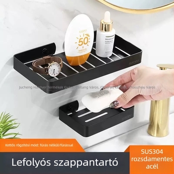 Fali rozsdamentes acél szappantartó lefolyóval, fúrás nélküli szerelés