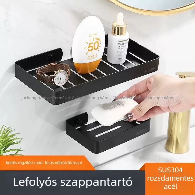 Fali rozsdamentes acél szappantartó lefolyóval, fúrás nélküli szerelés