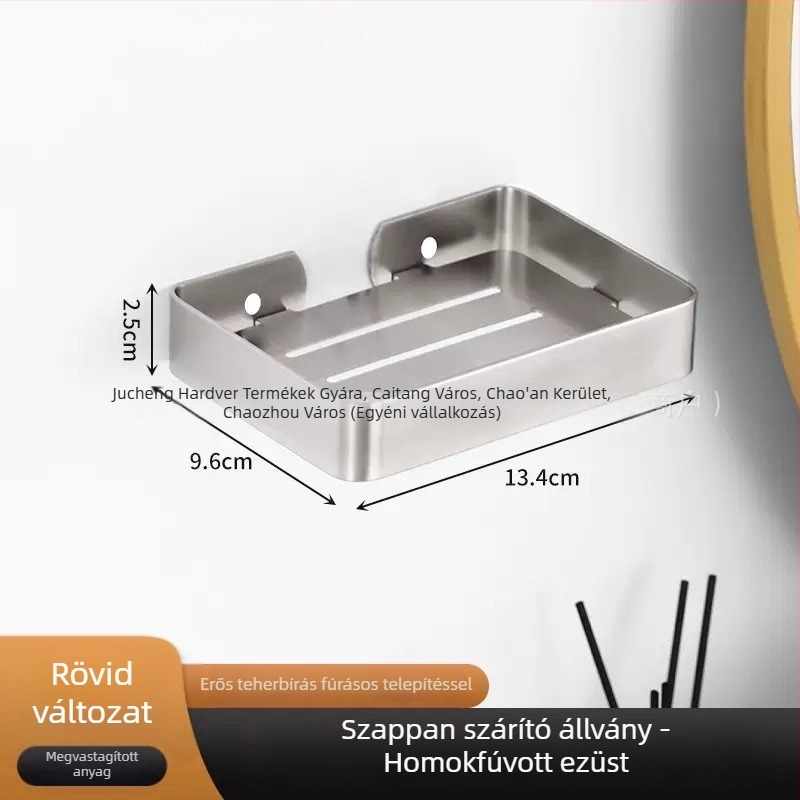 Fali rozsdamentes acél szappantartó lefolyóval, fúrás nélküli szerelés
