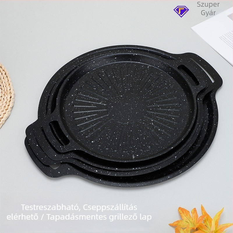 Maifan kővel készült kültéri kemping grill serpenyő, tapadásmentes, lapos aljú öntöttvas grill serpenyő indukciós főzőkhöz, hordozható