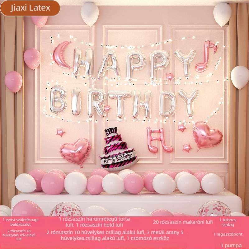 Szülinapi buli dekoráció – latex ballon készlet a háttér díszítéséhez, kerek ballonok fekete, ezüst, arany, metálkék és fehér