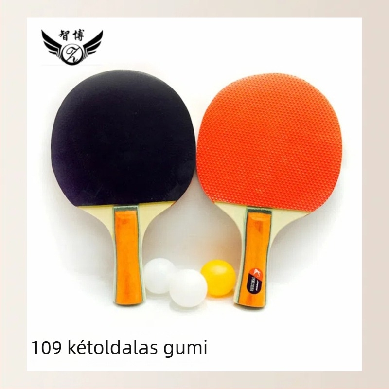 Zhibo asztaliteniszütő dupla oldalú gumival, készlet 2 ütő és 3 labdával
