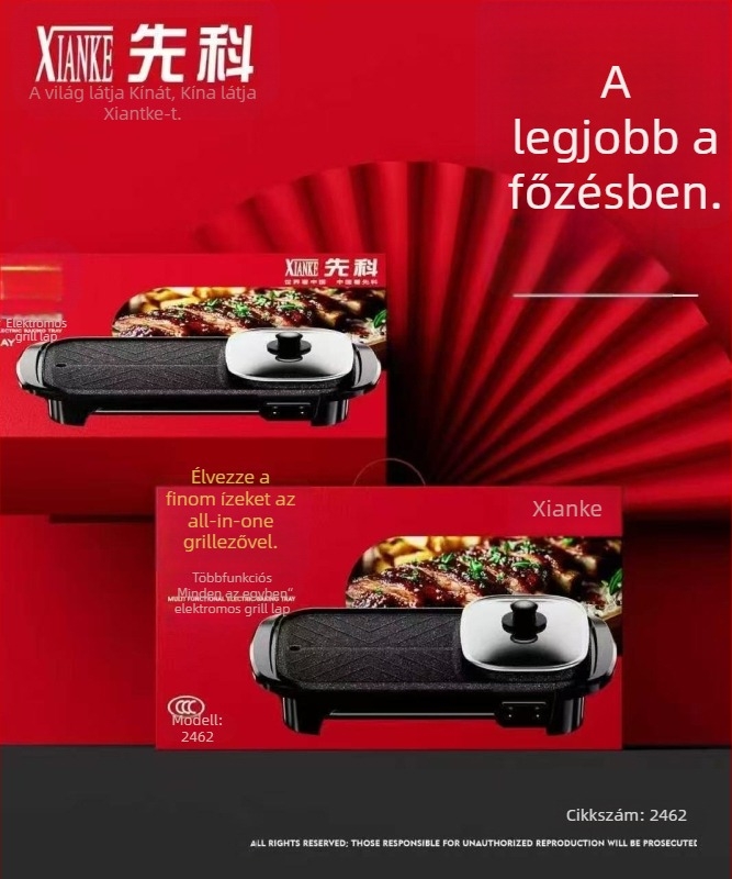 Shabu-shabu és grill kombinált elektromos készülék, füstmentes koreai stílusú Yin‑Yang edény