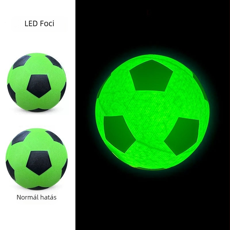 LED világító futball-labda, gumi alapanyagból, méretek 4 és 5, edzésekhez és mérkőzésekhez, kopásálló