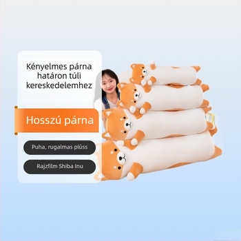 Shiba Inu plüssjáték lábakhoz ölelős alvó dizájnnal, Husky formájú párna az ágynak, hosszú plüsskutya
