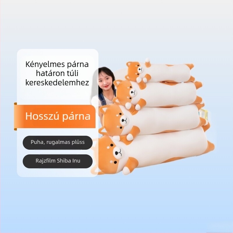 Shiba Inu plüssjáték lábakhoz ölelős alvó dizájnnal, Husky formájú párna az ágynak, hosszú plüsskutya