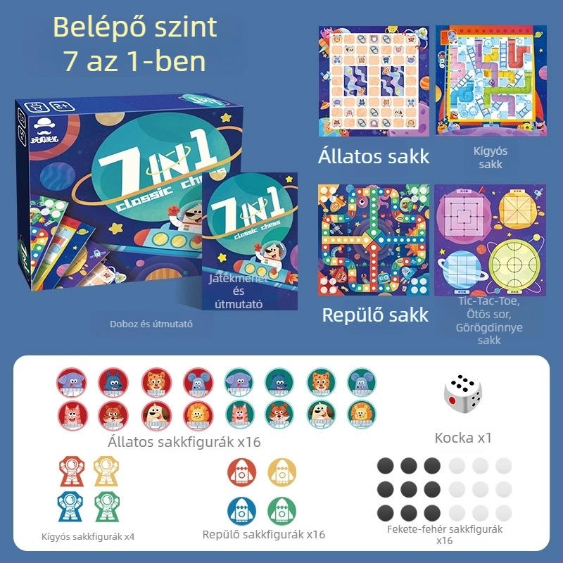 Gyermekeknek készült többfunkciós sakkasztal készlet: Flying Chess, Gomoku, Go és Chinese Checkers