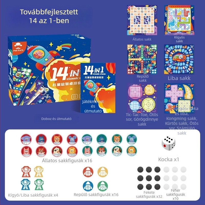 Gyermekeknek készült többfunkciós sakkasztal készlet: Flying Chess, Gomoku, Go és Chinese Checkers