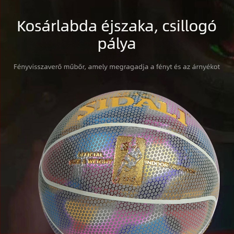 Fénylő kosárlabda gravírozott ajándékdobozzal – születésnapi ajándék fiúk számára, kék, fényvisszaverő, méretek 5 és 7