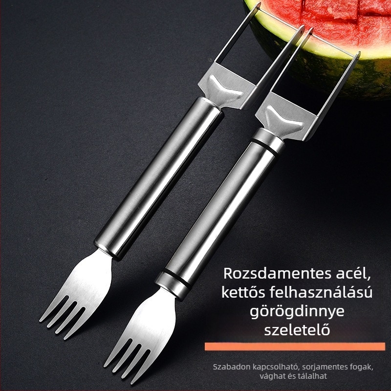 Rozsdamentes acélból készült gyümölcsosztó és dinnyevágó – kettős használatú kockára vágó eszköz