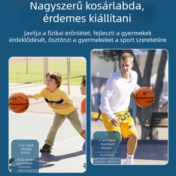 Gumi kosárlabda, méretek 7 és 5, kopásálló, fiatalok számára versenyekre és edzésekre, logónyomás elérhető