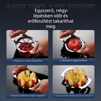 Rozsdamentes acélból készült multifunkcionális gyümölcsvágó magház-eltávolítóval, alma és dinnyék számára