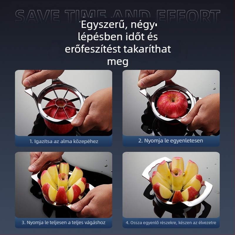 Rozsdamentes acélból készült multifunkcionális gyümölcsvágó magház-eltávolítóval, alma és dinnyék számára