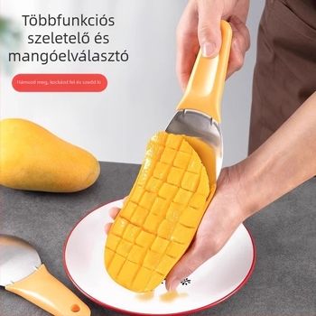 Mangó kockára vágó eszköz rozsdamentes acélból, gyümölcs szeletelő kockaformával, dinnyéhez készült kanál és avokádó vágó