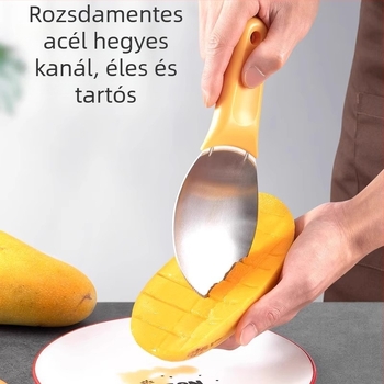 Mangó kockára vágó eszköz rozsdamentes acélból, gyümölcs szeletelő kockaformával, dinnyéhez készült kanál és avokádó vágó