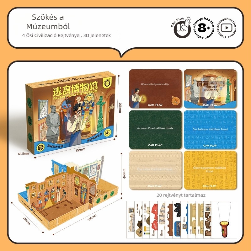 Múzeumból való szökés: Logikai társasjáték, puzzle, escape room stílusú játék, parti játék, oktató játék