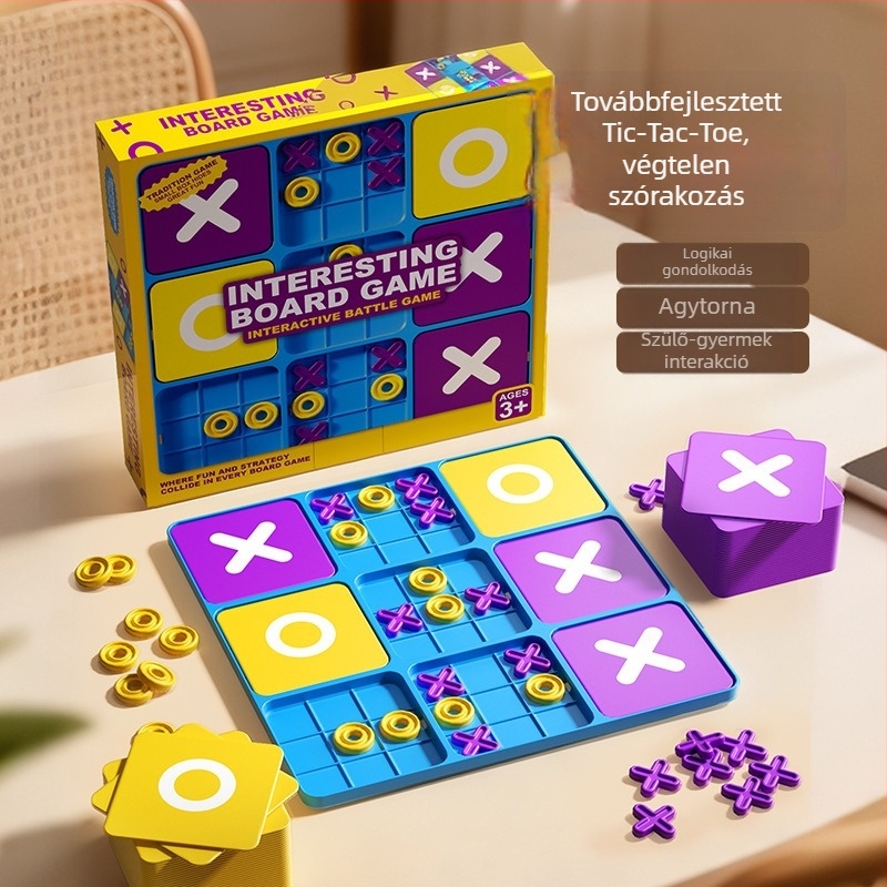Kilencmezős XO Tic-Tac-Toe tábla – Oktató asztali játék a logikai gondolkodás fejlesztéséhez 4–6 éves gyermekek számára