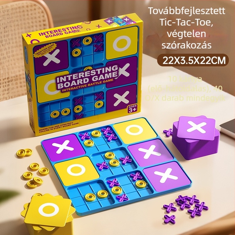 Kilencmezős XO Tic-Tac-Toe tábla – Oktató asztali játék a logikai gondolkodás fejlesztéséhez 4–6 éves gyermekek számára