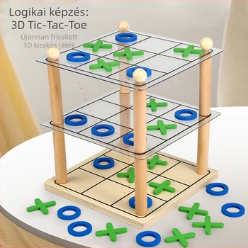 Fából készült Tic-Tac-Toe gyerekeknek | kétfős logikai és koncentrációs társasjáték