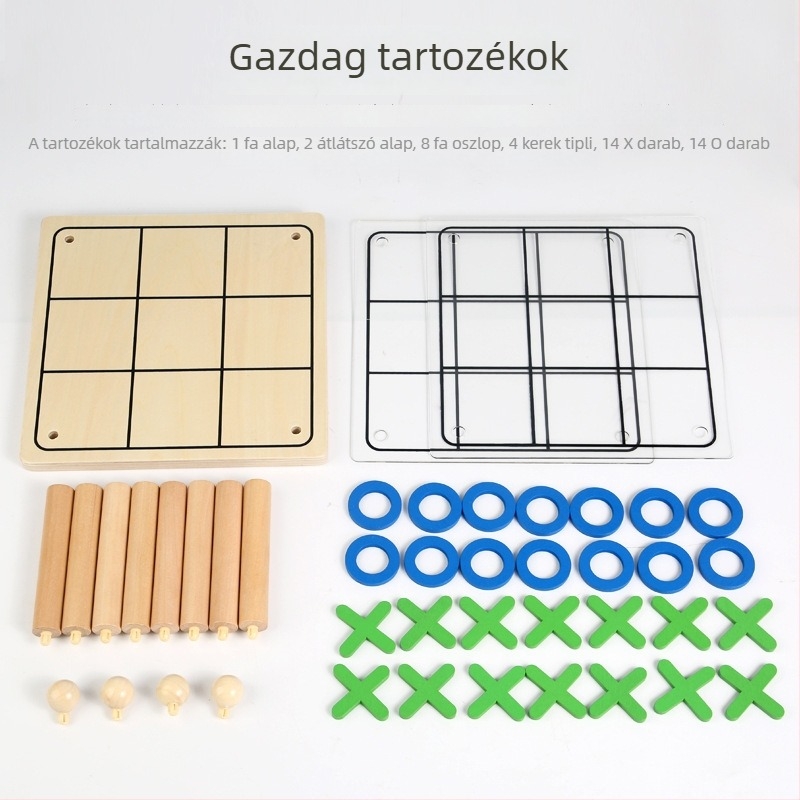 Fából készült Tic-Tac-Toe gyerekeknek | kétfős logikai és koncentrációs társasjáték