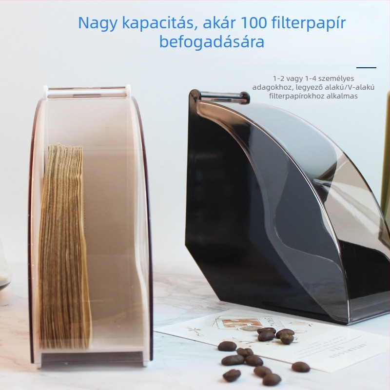 Műanyag porvédett filterpapír-doboz V60-hoz tartóval és tároló állvánnyal