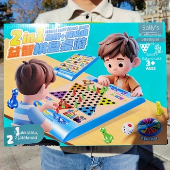 Két az egyben társasjáték: sakk és dáma, kalandos stratégiai puzzle gyerekeknek