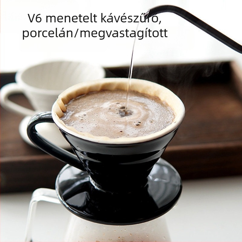 Porcelán V60 szűrős kávécsésze, menetességű, két személyre, kézzel készített kávé