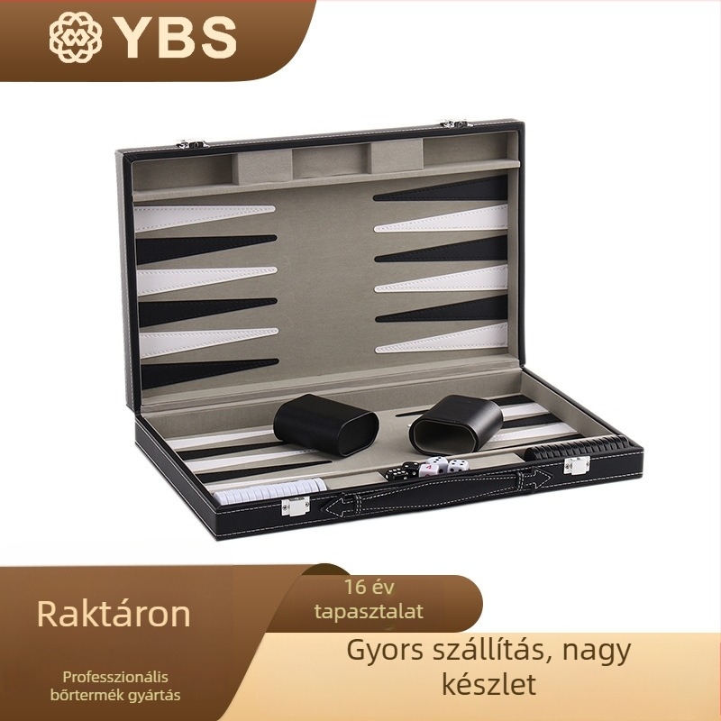 Backgammon készlet PU bőrtokkal, hordozható nyugati backgammon tábla, szabadidős játék