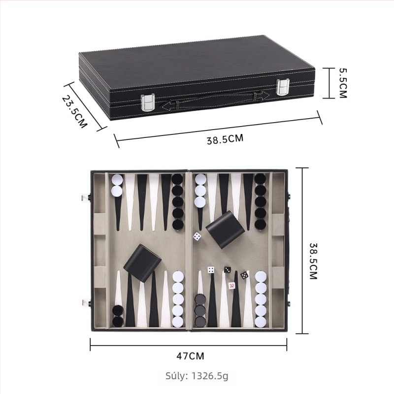 Backgammon készlet PU bőrtokkal, hordozható nyugati backgammon tábla, szabadidős játék