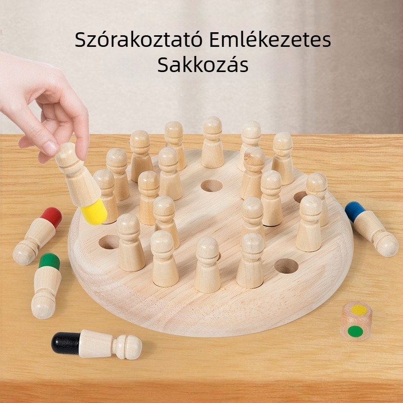 Fából készült oktatási társasjáték memória, sakk és dáma — színes, családi interakciót kínáló játék a logikus gondolkodás fejlesztésére