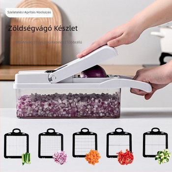 Multifunkcionális zöldségvágó: hagyma kockára vágó, reszelő, burgonya szeletelő