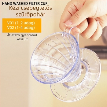 V02 Átlátszó gyanta kézi főzőszűrő, vastagított csepegtető szűrő háztartási műanyag kávéscsészéhez, V-formájú