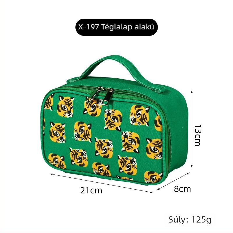Koreai stílusú, tigris fej motívumos vízálló kozmetikai táska, hordozható fogantyúval, utazáshoz ideális, nagy kapacitású sminktáska.
