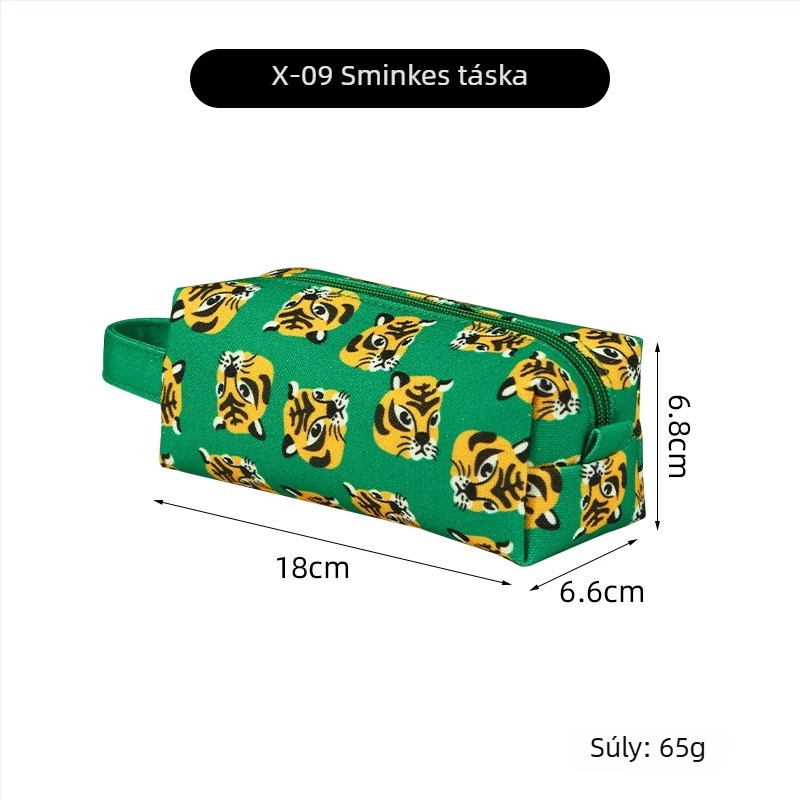 Koreai stílusú, tigris fej motívumos vízálló kozmetikai táska, hordozható fogantyúval, utazáshoz ideális, nagy kapacitású sminktáska.