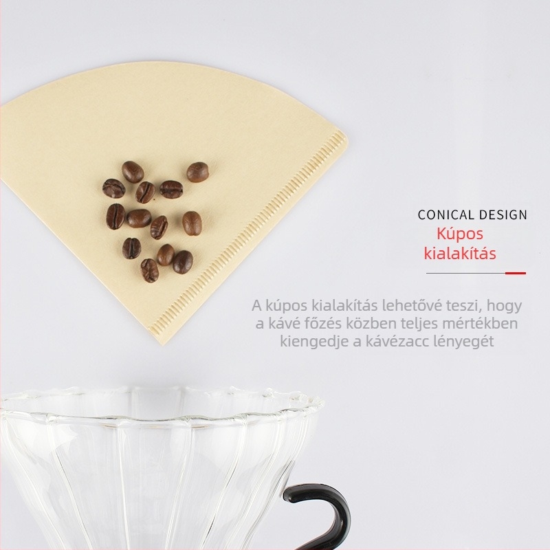V60 kávé filterpapír kézi készítésű készlet, V01/V02 konusos szűrő, 2–4 csésze, otthoni használat, fa alapanyag