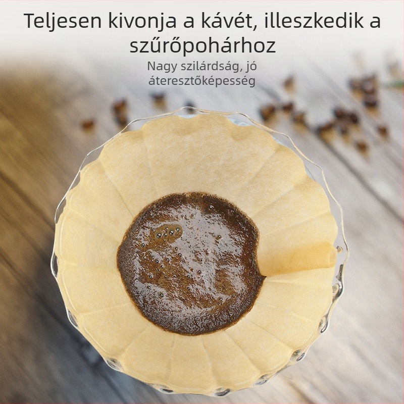 V60 kávé filterpapír kézi készítésű készlet, V01/V02 konusos szűrő, 2–4 csésze, otthoni használat, fa alapanyag
