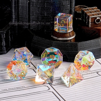 Dungeons & Dragons dobókocka készlet, 7 darab kristály dobókocka, többoldalú, K9 kristály, Symphony szín arany felirattal