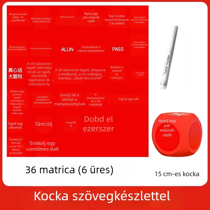 15 cm-es dobókocka esküvői játékokhoz – tréfa kellék a vőlegénynek és a baráti társaságnak