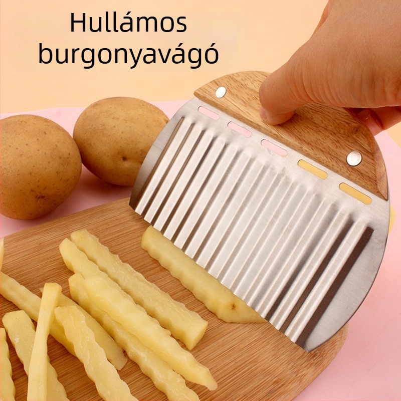 Fából készült fogantyúval, hullámos pengével burgonya vágó, hasábvágó és reszelő rizstészta