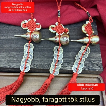 Kézzel készített nylon kínai csomó medál gravírozott felirattal, tök formájú és öt császár érme motívummal