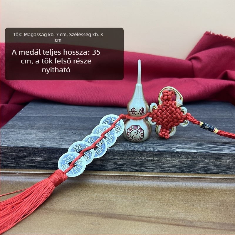 Kézzel készített nylon kínai csomó medál gravírozott felirattal, tök formájú és öt császár érme motívummal
